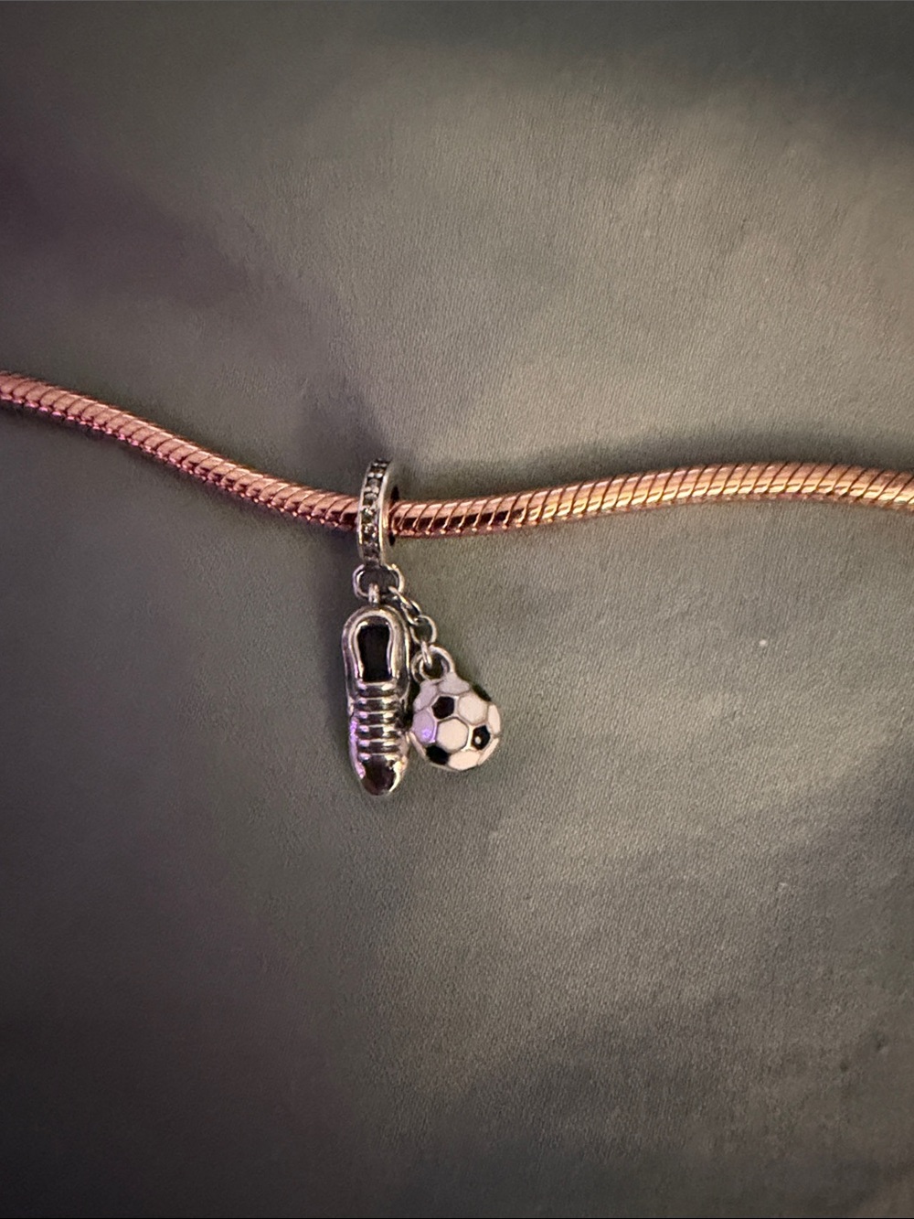 Silver & Black Soccer Shoe and Ball Dangle Charm - Picture 4 of 5